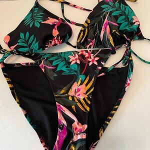 Old Navy Black and Pink Floral swim suit